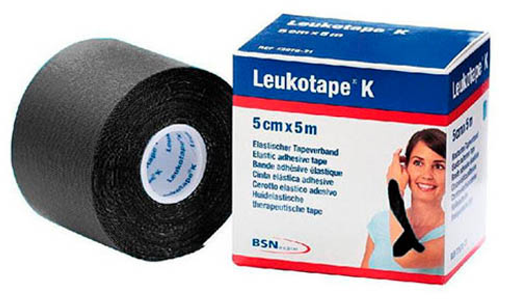 BENDA ADESIVA LEUKOTAPE K PER TAPING FISIOTERAPICO LARGHEZZA 5 CM LUNGHEZZA 5 M COLORE NERO IN ROTOLO