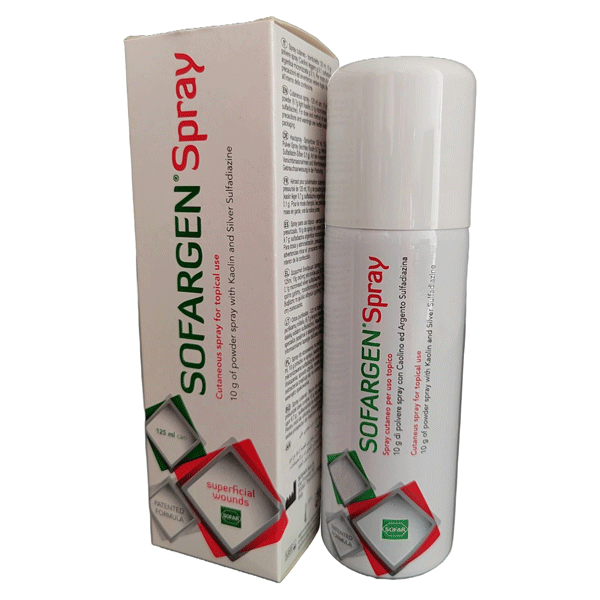 MEDICAZIONE IN POLVERE SPRAY CON CAOLINO E ARGENTO SULFADIAZINA 1% SOFARGEN SPRAY 10 G BOMBOLETTA PRESSURIZZATA 125 ML