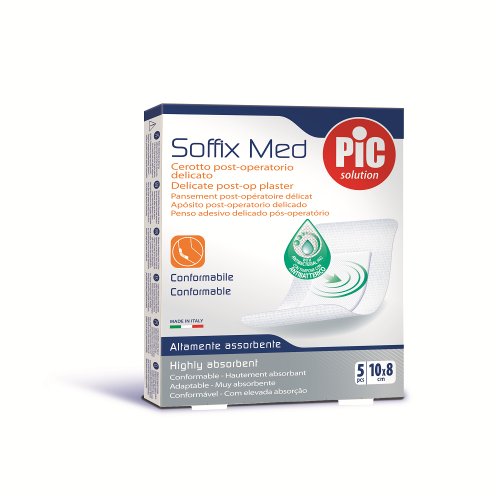 CEROTTO PIC SOFFIX MED IN TNT CON TAMPONE CENTRALE ASSORBENTE STERILE MONOUSO 10X8 CM ANTIBATTERICO 5 PEZZI