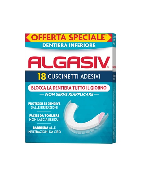 ALGASIV ADESIVO PER PROTESI DENTARIA INFERIORE 15 PEZZI OFFERTA SPECIALE + 3 PEZZI