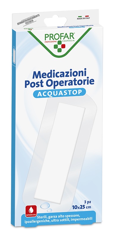 ACQUASTOP MEDICAZIONE POST OPERATORIA PROFAR MED 10X25 CM 3 PEZZI