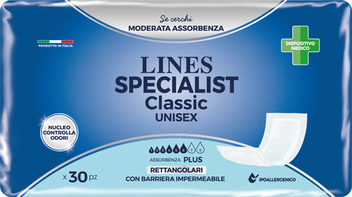 PANNOLONE LINES SPECIALIST CLASSIC RETTANGOLARE CON BARRIERA 30 PEZZI