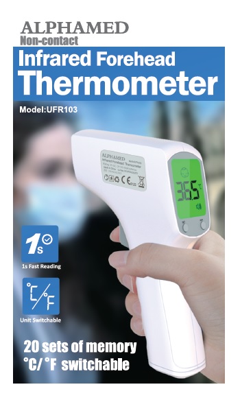 TERMOMETRO A INFRAROSSI SENZA CONTATTO UFR103 PER RILEVAZIONE TEMPERATURA CORPOREA 35-42 GRADI DI SUPERFICI E AMBIENTE RISOLUZIONE 0,1 GRADI ALIMENTAZIONE 2 AAA 1,5 V