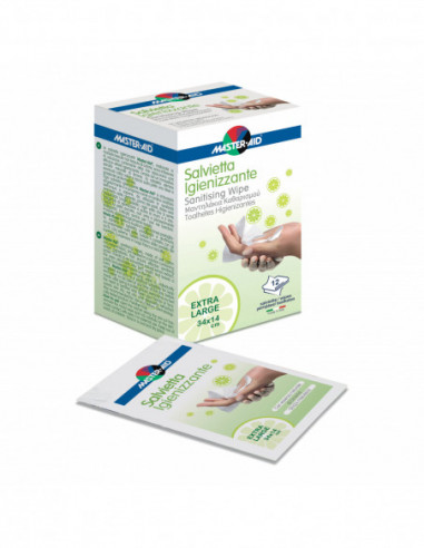MASTER-AID SAVIETTA IMPREGNATA DI SOLUZIONE IGIENIZZANTE XL 12 PEZZI