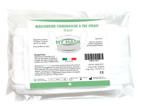 MYMASK MASCHERINA CHIRURGICA A TRE STRATI 10 PEZZI