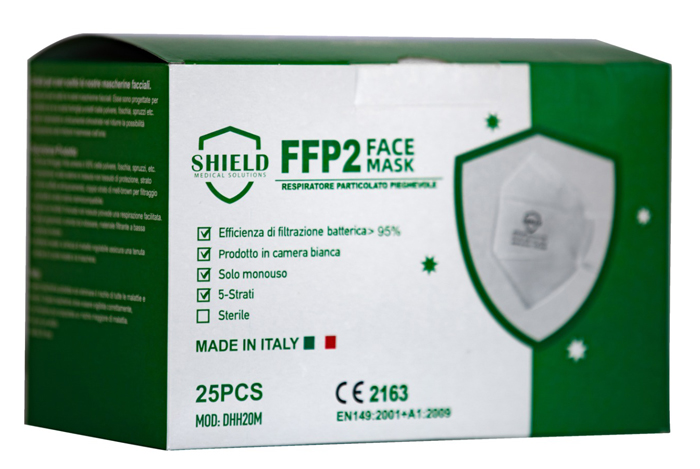 SHIELD FFP2 FACE MASK MASCHERINA 5 STRATI STERILE E MONOUSO 25 PEZZI