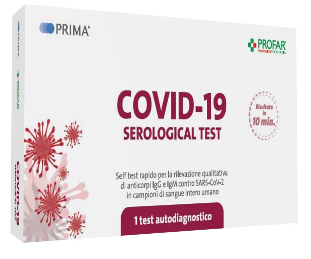 TEST SIEROLOGICO RAPIDO COVID-19 PROFAR PRIMA AUTODIAGNOSTICO DETERMINAZIONE QUALITATIVA ANTICORPI IGG/IGM ANTI SARS-COV-2 NEL SANGUE MEDIANTE IMMUNOCROMATOGRAFIA