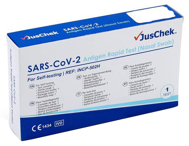 TEST ANTIGENICO RAPIDO COVID-19 JUSCHEK AUTODIAGNOSTICO DETERMINAZIONE QUALITATIVA ANTIGENI SARS-COV-2 IN TAMPONI NASALI MEDIANTE IMMUNOCROMATOGRAFIA