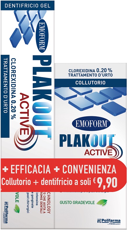 EMOFORM PLAK OUT ACTIVE CLOREXIDINA 0,20% COLLUTORIO 200 ML + DENTIFRICIO 75 ML