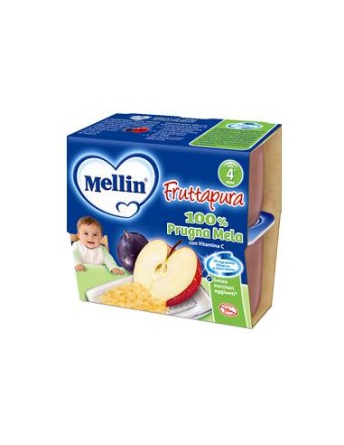 MELLIN FRUTTA PURA PRUGNA MELA 100 G 4 PEZZI