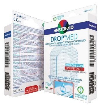 [909027740] MEDICAZIONE COMPRESSA AUTOADESIVA DERMOATTIVA IPOALLERGENICA AERATA MASTER-AID DROP MED 7X5 5 PEZZI