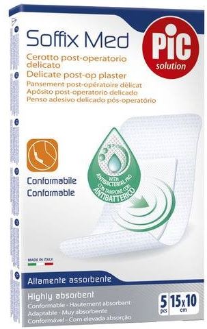 [926522626] CEROTTO PIC SOFFIX MED IN TNT CON TAMPONE CENTRALE ASSORBENTE STERILE MONOUSO 10X15 CM ANTIBATTERICO 5 PEZZI