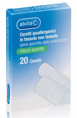 [931069140] ALVITA CEROTTO IN TESSUTO NON TESSUTO ESTENSIBILE BIANCO CON TAMPONE ANTISETTICO ASSORTITO 20 PEZZI