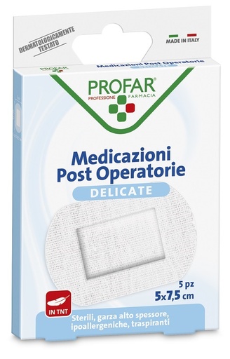 [931093975] MEDICAZIONE POST OPERATORIA STERILE GARZA ANTIADERENTE 5X7,5 CM 5 PEZZI PROFAR
