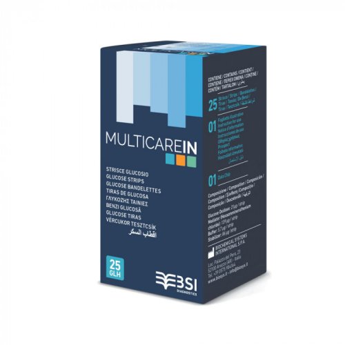 [937388472] STRISCE MISURAZIONE GLICEMIA MULTICARE IN GLUCOSIO ELETTRODO 25 PEZZI