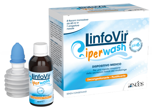 [944097652] LINFOVIR IPERWASH SOLUZIONE SALINA IPERTONICA TAMPONATA 8 FLACONI DA 60 ML + 1 EROGATORE NASALE