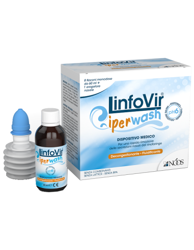 [944097652] LINFOVIR IPERWASH SOLUZIONE SALINA IPERTONICA TAMPONATA 8 FLACONI DA 60 ML + 1 EROGATORE NASALE