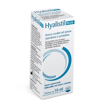 [971796875] GOCCE OCULARI HYALISTIL PLUS ACIDO IALURONICO 0,4% ACQUA DISTILLATA DI GINKGO BILOBA + MIRTILLO NERO + FINOCCHIO + CENTELLA ASIATICA 10 ML