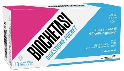 [974034439] BIOCHETASI POCKET DIGESTIVO 18 COMPRESSE MASTICABILI NUOVA FORMULAZIONE