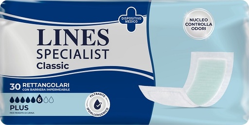 [974059584] PANNOLONE LINES SPECIALIST CLASSIC RETTANGOLARE CON BARRIERA 30 PEZZI