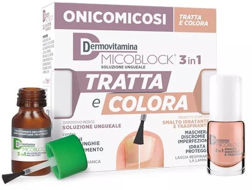 [976293783] DERMOVITAMINA MICOBLOCK 3 IN 1 TRATTA E COLORA SOLUZIONE UNGUEALE 7 ML + SMALTO IDRATANTE TRASPIRANTE 5 ML