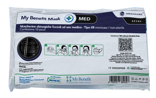[982506382] MASCHERINA CHIRURGICA GREENCARE TIPO IIR NERO 10 PEZZI