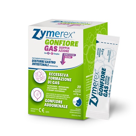 [982953655] ZYMEREX GONFIORE GAS DOPPIA AZIONE CON S+E COMPLEX 20 BUSTINE MONODOSE DA 2 G