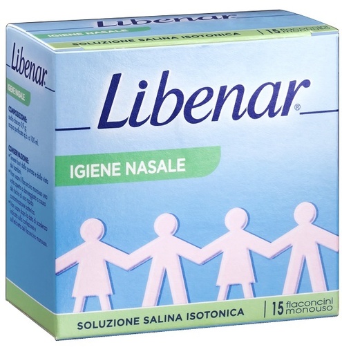 [985988346] SOLUZIONE SALINA ISOTONICA 0,9% LIBENAR PER IGIENE NASALE 15 FLACONCINI MONOUSO X 5 ML