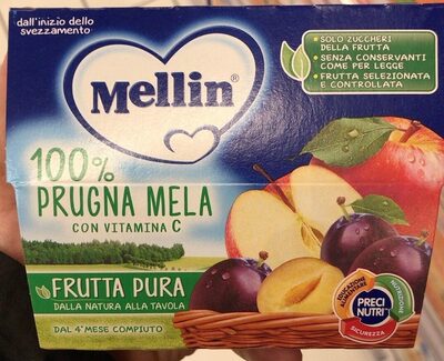 [904915562] MELLIN FRUTTA PURA PRUGNA MELA 100 G 4 PEZZI