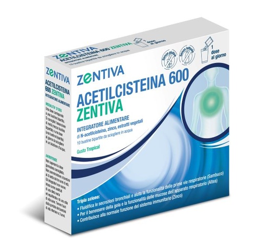 [974946473] ACETILCISTEINA 600 ZENTIVA 10 BUSTINE BIPARTITE GUSTO TROPICAL